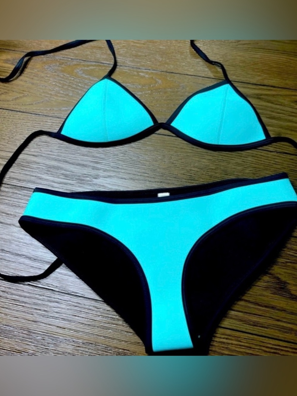 Neoprene Aqua and Black Two-Piece Bikini, sz Medium - EUC!